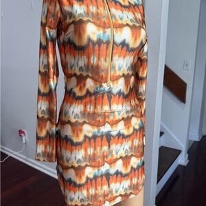Orange Tie-Dye Long Sleeve Stretch Dress Size Small